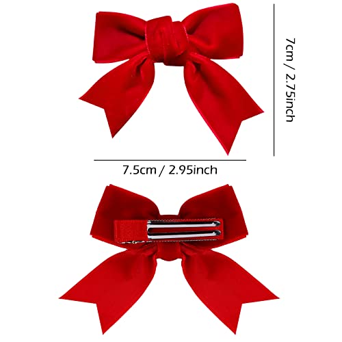 Red Velvet Ribbon Bow Hair Clip Valentines Handmade Cute Alligator Barrettes Bowknot Hair Accessory Small For Little Teen Toddler Baby Girls Kids Women Xmas Gift #TOP5