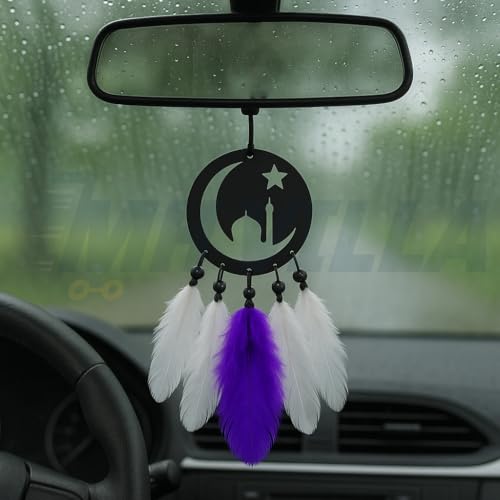 Image of Car Hanging Accessories: Radha Krishna Spiritual Acrylic Decor for Car, Home and Office Desk Decor Accessories (Chand Tara)