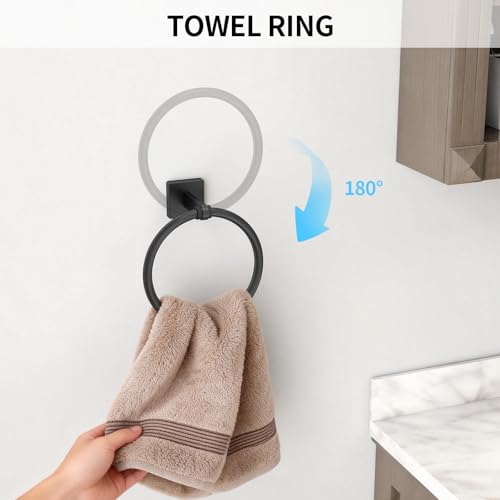 KLJKPA Black Bathroom Accessories Set, 24 inch Towel Racks for Bathroom, Stainless Steel Bathroom Hardware Set, Wall Mounted, 4-Piece - Thumbnail 4