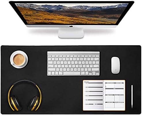 Hotcinfin Genuine Leather Desk pad,Laptop Desk Mat,Large Gaming Mouse Pad,Non-Slip Cowhide Leather Computer Keyboard Blotter Protector,Waterproof Desk Writing Mat for Office & Home (80 x 40 cm)Black