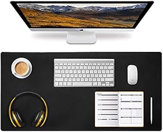 Hotcinfin Genuine Leather Desk pad,Laptop Desk Mat,Large Gaming Mouse Pad,Non-Slip Cowhide Leather Computer Keyboard Blotter Protector,Waterproof Desk Writing Mat for Office & Home (80 x 40 cm)Black