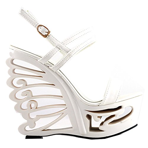 Show story white strappy bride wedding wedge butterfly heel sanda…