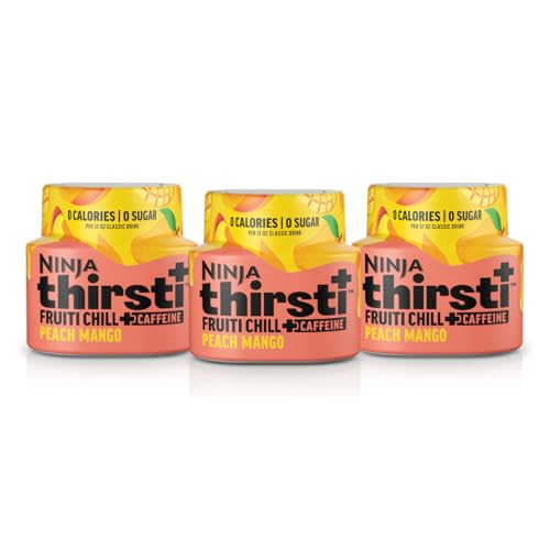 Ninja Thirsti WCFPCMGAM Wassertropfen mit Geschmack, FRUITI CHILL+ Pfirsich-Mango, kräftiger Fruchtgeschmack mit Koffein, sprudelnd oder still, keine Kalorien, kein Zucker, ergibt 17, 340 ml Getränke