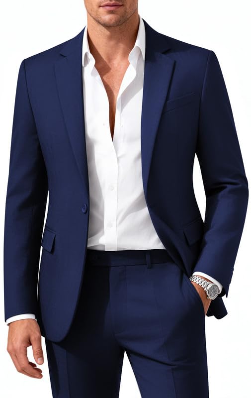 Image of MAGE MALE Mens 2 Piece Suit Slim Fit Solid Wedding Prom Tuxedo Suit with One Button Notch Lapel Blazer and Pants