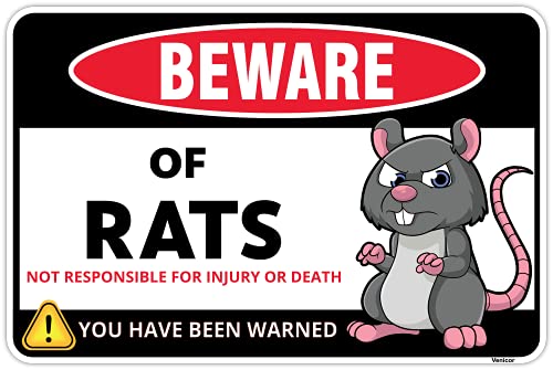 Venicor Beware of Rat Sign - 8 x 12 Inches - Aluminum - Rat Cage Accessories - Rat Gifts for Rat Mouse Lovers - Pet Rat Toys Hammock Habitats Food Bedding Costume Carrier Fake Plush Wheel Treats