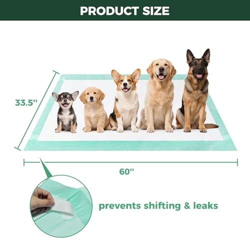 Image of FXW XXL Puppy Pee Pads for Dogs 60x33.5 inch 20 Count, 5 Layer Super Absorbent & Leak Proof-Thickened Disposable Potty Training Pad, Fits 32 inch H 6 /8 Panel FXW Playpen-Green (Playpen not Included)