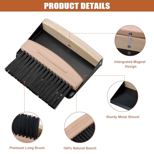 Nafafosa Tischkehrset aus Holz und Metall, Hochwertiger Besen mit Kehrschaufel Set für Arbeitsflächen, Mini Handfeger und Schaufel Tischbürste Tischbesen Mehlbesen Handbesen – Bild 4