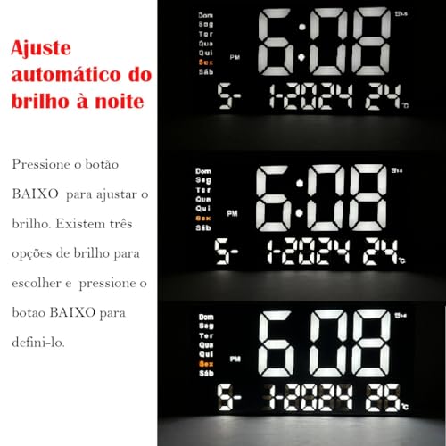 Relógio Digital LED de Parede e Mesa - Modernidade com Dias da Semana em Português! ®MaiXpro