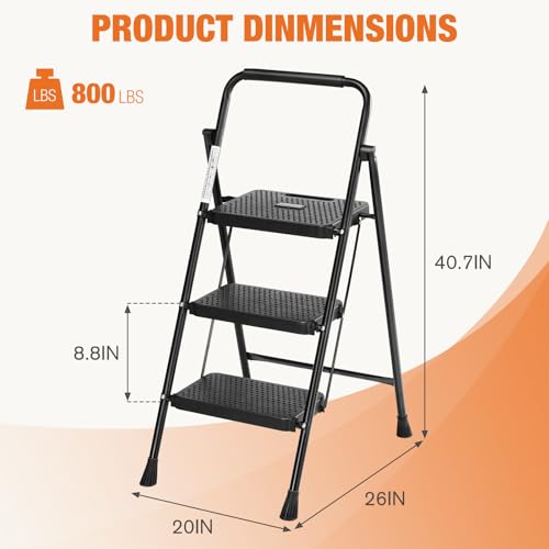 Sweetcrispy Folding 3 Step Ladder Stool - Lightweight, 800lbs Sturdy, with Anti-Slip Feet - Perfect for Home, Kitchen, and Office Use, Easy Storage and Portable Design by Sweetcrispy - Image 4