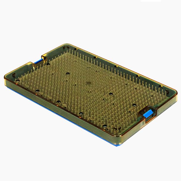Boîte à instruments de stérilisation avec tapis silicone pour bloc ophtalmique et ORL
