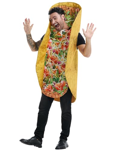 Adults Taco Costume, Funny Food Cosplay Fancy Dress Outfits for Halloween Dress Up Party, One Size Fits Most Unisex Adult