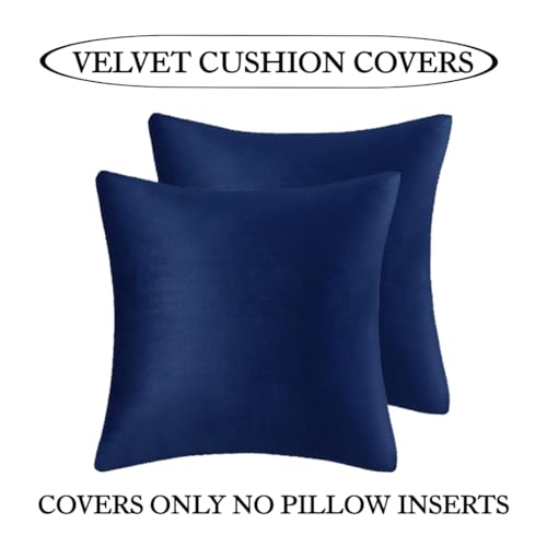 Image of Amazon Brand - Umi Velvet Decorative Cushion Cover 12x12 Inch - Set of 2, Soft Solid Square Throw Pillow Covers for Sofa, Living Room or Home Decor - 30x30 cm in Blue Color