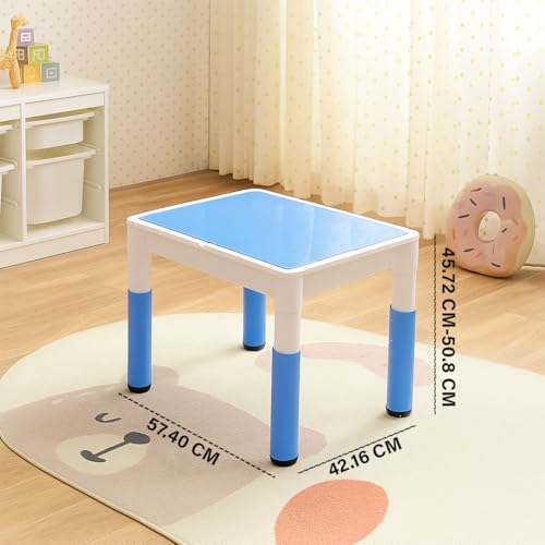 Image of Amazon Brand - Supples Kids Study Table and Chair Set | Durable & Multi-Purpose | Plastic Table & Chair Set for 2+ Years Baby | Rectangular Shape | White & Blue