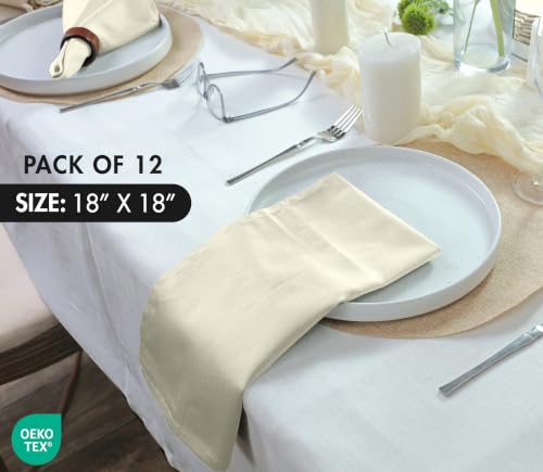 Image of Ruvanti Cloth Napkins Set of 12, Cotton Enrich 18 inchx18 inch - Ivory /Cream