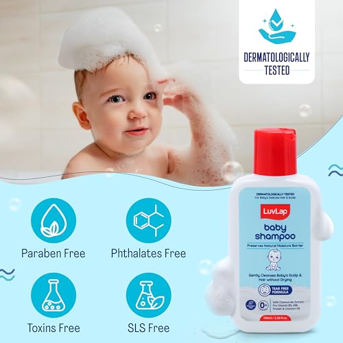 Image of LuvLap Milky Soft Baby Shampoo - 100ml, Tear Free Formula, with Milk Protein, Vitamin E & Coconut Oil, Shea Butter & Chamomile, Gentle Care for Baby's Soft Hair, No Paraben, Dermatologically Tested