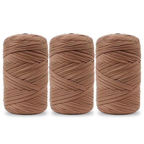 Vincona 3x300g T-Shirt Yarn T Shirt Elastic Fabric for Crocheting Knitting for Crocheted Bags Baskets Wall Hangings Home Decoration DIY Crafts Dark Brown 13