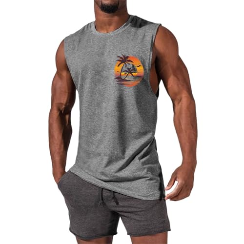 Camiseta Tirantes Hombre Verano con Estampado Playa Palm Beach Tank Top Basic Casual Camisetas sin Mangas Hawaiano Vacaciones Chalecos Deportivos Original Chandal T-Shirt para Correr Entrenamiento Gym