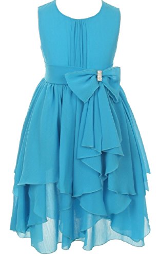 Little Girls Sleeveless Yoryu Chiffon Rhinestone Party Easter Flower Girl Dress