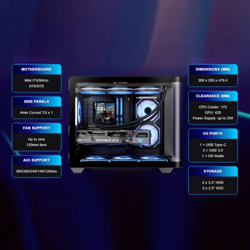 Image of Thermaltake Vision 330 CR ARGB; Mid Tower; Curved Hinged TG panel; 6x120mm Infinity ARGB PWM Fans Included; 360mm Radiator Support; 420mm GPU Clearance; Hidden Connector Support;Black;CA-11V-00M1WN-00