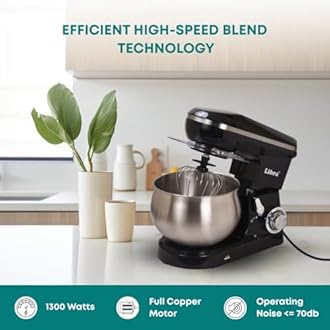 Libra Digital Stand Mixer with Inbuilt Presets | Multifunctional 1300 Watts Dough Kneader | 5.5 Lit SS Bowl | 4 Safety Features | Metal Gears & Planetary Rotation, Black