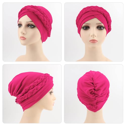 Image of DRESHOW African Women Turban Caps Beanie Twist Headscarf Pre-Tied Double Twisted Braid Hair Cover Wrap Hat Chemo Cancer Cap