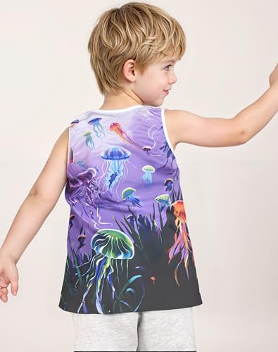 Girls Tank Tops Kids Crewneck Sleeveless Shirts Quick Dry Active Jellyfish Athletic Lightweight Cute Beach Top 2-8T4