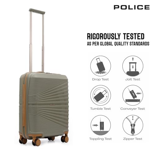 Image of Police Origine Cabin Trolley | 65L Capacity TSA Lock 8 Smooth 360 Spinner Wheels Telescopic Handle PP Hard Shell | Lightweight 20 inch Cabin Luggage for Travel & Weekend Trips (Beige /TAN) (Olive /Tan)