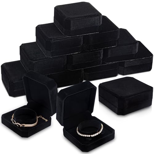 Ecation 12 Pcs Velvet Bracelet Box Classic Black Bracelet Gift Box Case for Jewelry Gift Storage Bangle Organizer Holder for Wedding Engagement Proposal Birthday Anniversary Jewelry Display
