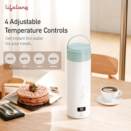 Image of Lifelong 2-in-1 Portable Electric Kettle & Bottle For Travel-400Ml |Digital Display |4 Temperature Settings with Touch |Fast Boil |Advanced Safety Features |300W Power |Make Tea /Coffee Without Milk