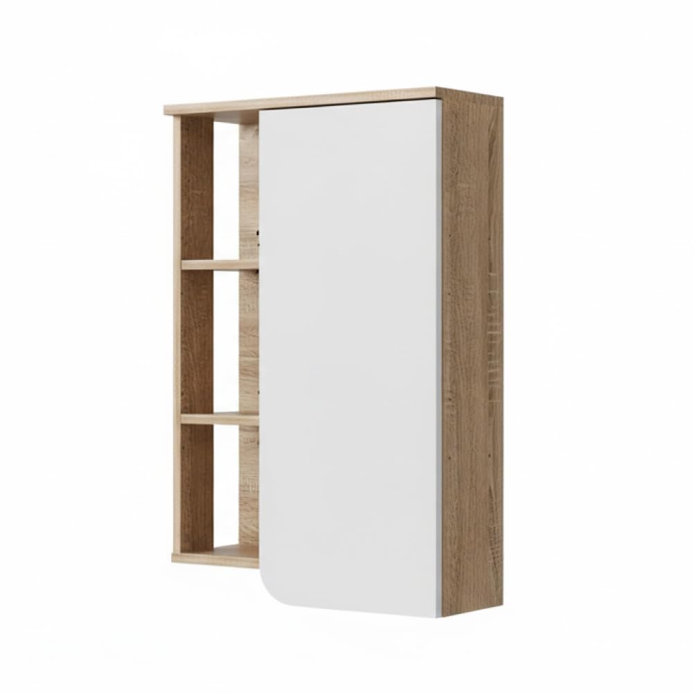 Vicco Armario de baño Karen, Sonoma/Blanco, 50 x 75 cm | con puerta y compartimentos abiertos, para montaje en pared con estantes abiertos y cerrados