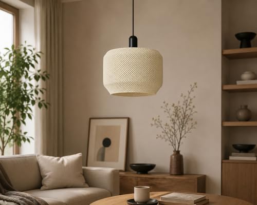 Image of Layyo Modern Textured Pendant Ceiling Lamp for Dining Table, Kitchen Island, Living Room & Cafe | Decorative Hanging Light | Matte Finish | Warm Ambient Lighting (Beige)