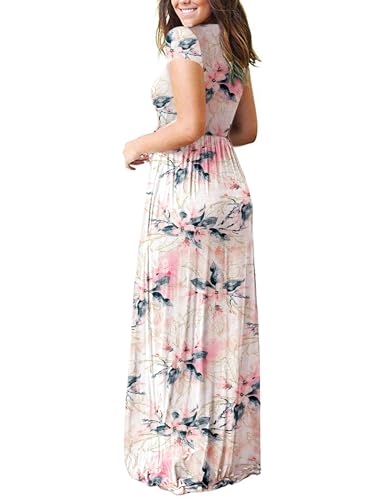 Image of MISFAY Women Short Sleeve Loose Plain Maxi Dresses Casual Long Dresses Pockets