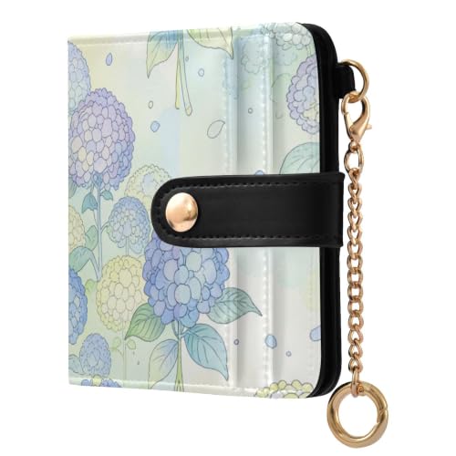 Porte-cartes de crédit en cuir PU anti RFID mini portefeuille fleurs bleues pour plein air