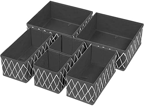 homyfort Dresser Drawer Organizer, Foldable Cloth Storage Box Closet Cube Basket Bins Containers Divider with Drawers for Underwear, Bras, Socks, Ties, Scarves, Set of 6, Diamond line printing