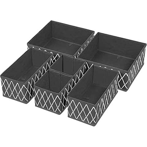 Dresser Drawer Organizer, Foldable Cloth Storage Box Closet Cube Basket Bins Containers Divider with Drawers for Underwear, Bras, Socks, Ties, Scarves, Set of 6, Diamond line printing Cover