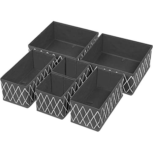 Homyfort Dresser Drawer Organizer, Foldable Cloth Storage Box Closet Cube Basket Bins Containers Divider With Drawers For Underwear, Bras, Socks, Ties, Scarves, Set Of 6, Diamond Line Printing #TOP3