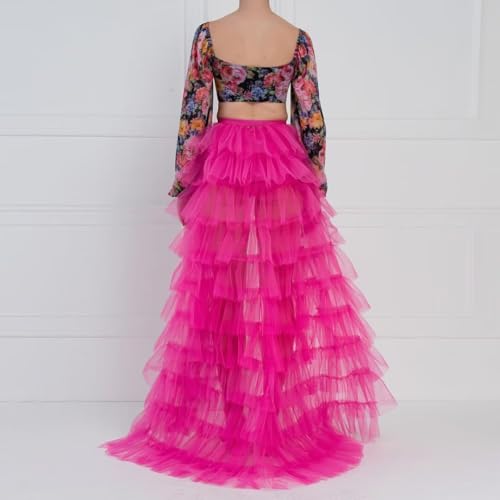 WDPL Women's Long High Waist Pleated Layers Bubble Ruffles Party Tulle Skirt3