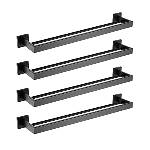 Support serviette double carré noir en lot de 4 accessoires de salle de bain - 2