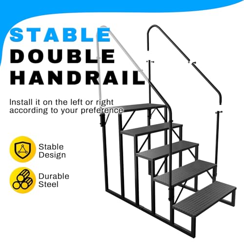 Image of RV Stairs 5 Step Ladder, RV Steps Anti-Slip, Hot Tub Steps with Handrail, 660 lbs RV Ladder for 5th Wheel RV, Mobile Home Stairs(2 Handrails