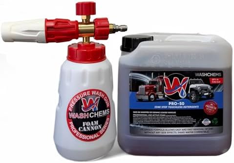 Wash Chems PRO-50 Touchless Car Wash Detergent Soap with Professional Foam Cannon (1 Gallon, 128 oz) No Brushing, Commercial Grade Auto Cleaner Great for Trucks & Tractors