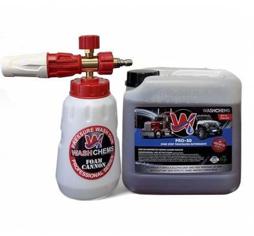Wash Chems PRO-50 Touchless One Step Car Wash Detergent Soap with Professional Foam Cannon (1 Gallon 128 oz) No Brushing Commercial Grade Auto Cleaner Great for Trucks & Tractors