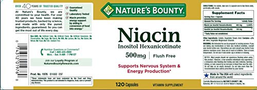 Nature's Bounty Niacin 500mg Flush Free, Cellular Energy Support, Supports Nervous System Health, 120 Capsules - Image 3