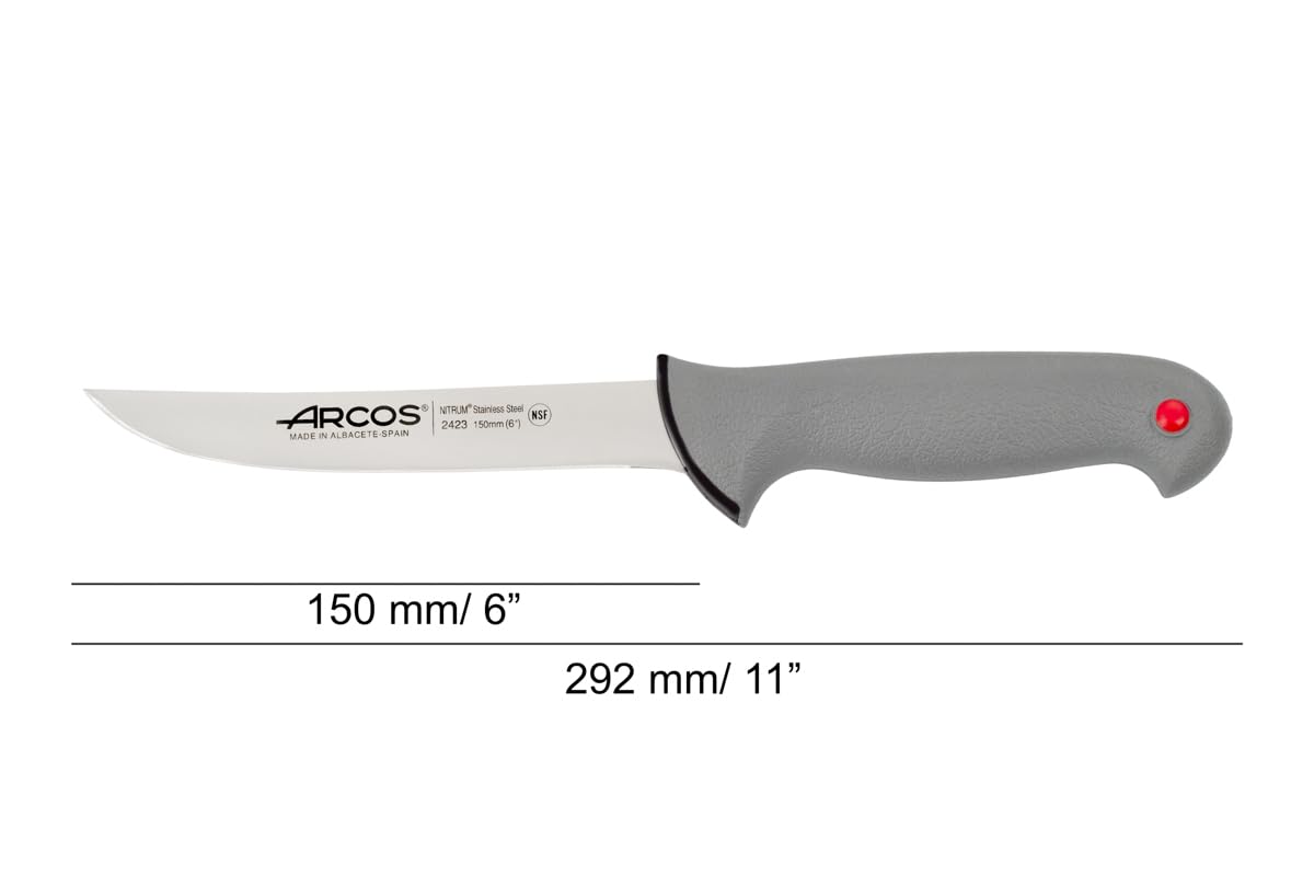 Arcos Cuchillo deshuesador Acero Inoxidable Nitrum 150 mm, Profesional para carnicero, Mango ergonómico polipropileno, Plateado