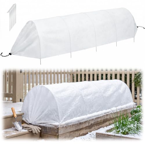 Warmfarm 8FT Non-Woven Garden Cover with Frame and Stakes