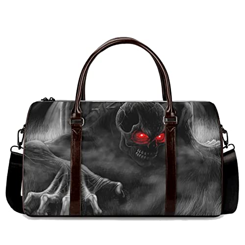 Goth Skull Shoulder Travel Bag – Horror Black Tote Luggage, Rugged Dark Carry-On Duffel, Edgy Overnight Festival Bag for Gothic Style Travelers (18 x 8.5 x 10 Inches)