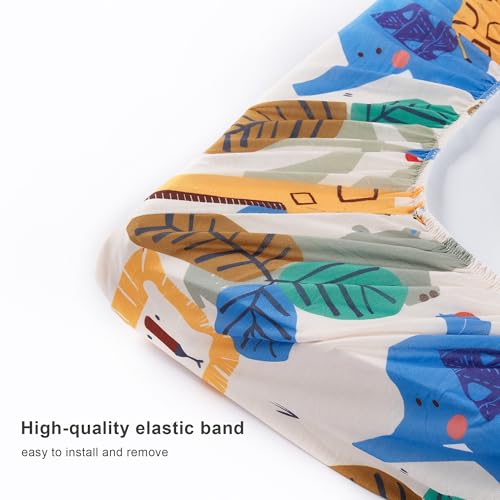 Image of Baby Changing Pad Cover, Changing Table Cover for Girls Boys, Ultra Soft Breathable, 2 Pack Animal Geometry & Blue