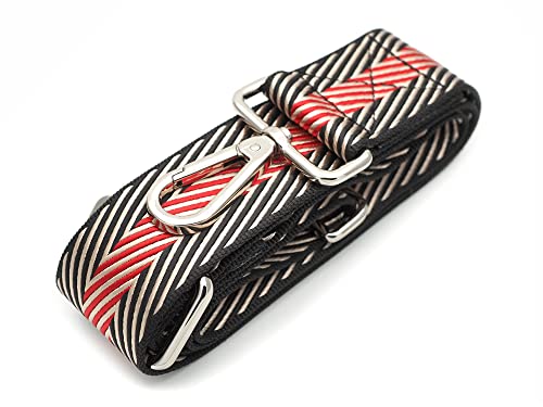 Image of CRAFTMEMORE Wide Shoulder Strap Zigzag Pattern Adjustable Bag Handle Crossbody Nylon Belt Replacement JK17 (Black, Silver Clasp)