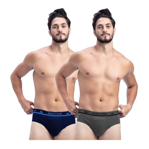 Image of Milton Mens Pure Cotton Solid Briefs|Soft Breathable Underwear for Men|Outer Elastic Comfort Fit Waistband|Skin-Friendly Essentials|Multi-Color, Color Name May Vary as per Availability|Pack of 2