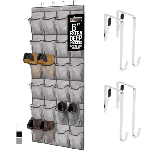 Image of GORILLA GRIP Over the Door Shoe Organizer, 24 Extra Large Pockets, Gray