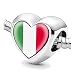 Jycycem Italy Italian Flag Heart Beads for Bracelets Jewelry Making DIY Silver Charms for Women